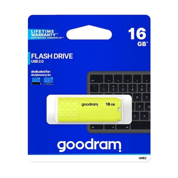 GOODRAM Pendrive 16GB, UME2 USB 2.0, Sárga (UME2-0160Y0R11)