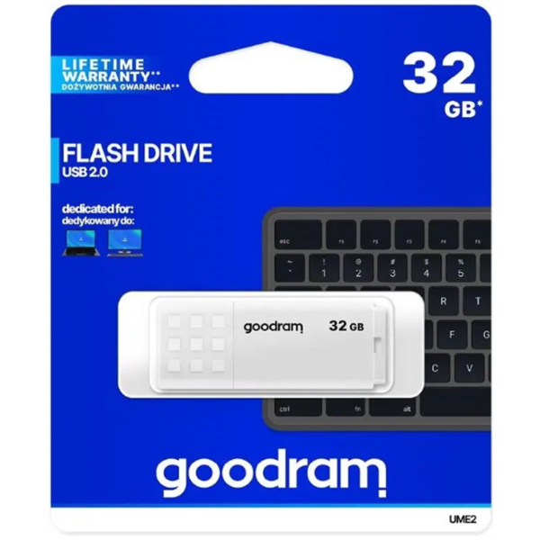 GOODRAM Pendrive 32GB, UME2 USB 2.0, Fehér (UME2-0320W0R11)