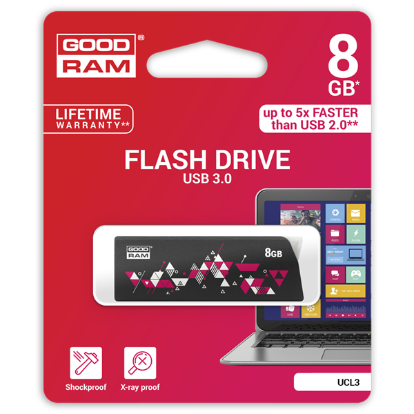 GOODRAM Pendrive 8GB, UCL3 USB 3.0, Fekete (UCL3-0080K0R11)