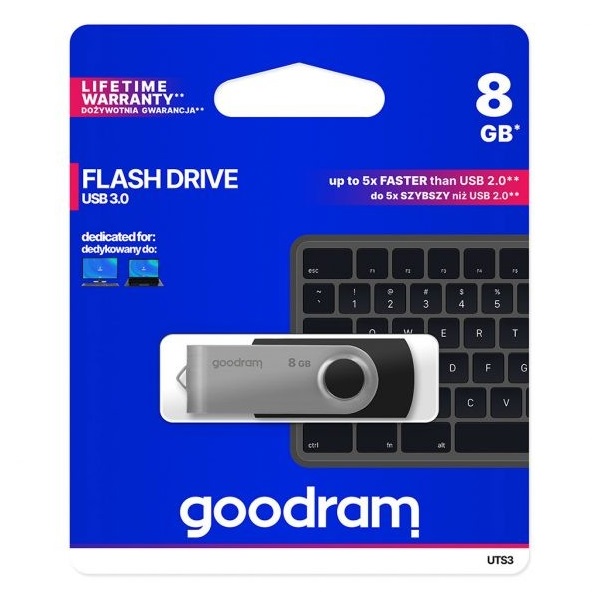 GOODRAM Pendrive 8GB, UTS3 USB 3.0, Fekete (UTS3-0080K0R11)