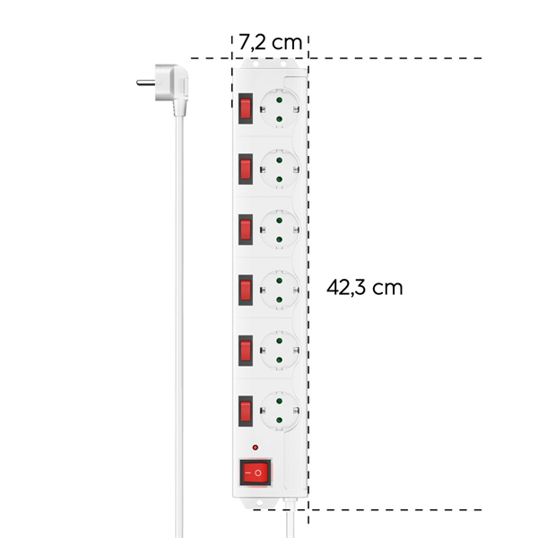 HAMA 223159, HÁLÓZATI ELOSZTÓ, 6-OS, 90 FOK,KÜLÖN KAPCSOLHATÓ 6+1, FEHÉR FIP (00223159)