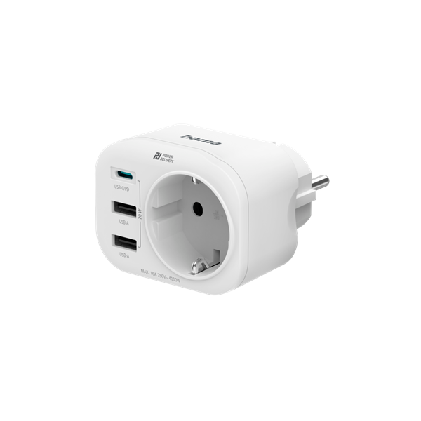 HAMA 223342, KONNEKTOR TÖLTŐADAPTERREL, 2 USB-A, 1 USB-C, "PD", 20W (00223342)