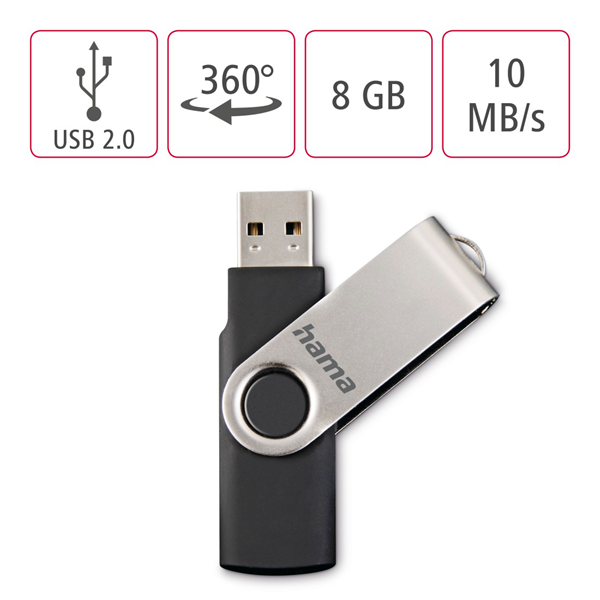 HAMA 90891, USB 2.0 PENDRIVE "ROTATE" 8GB, 10MB/sec. (00090891)
