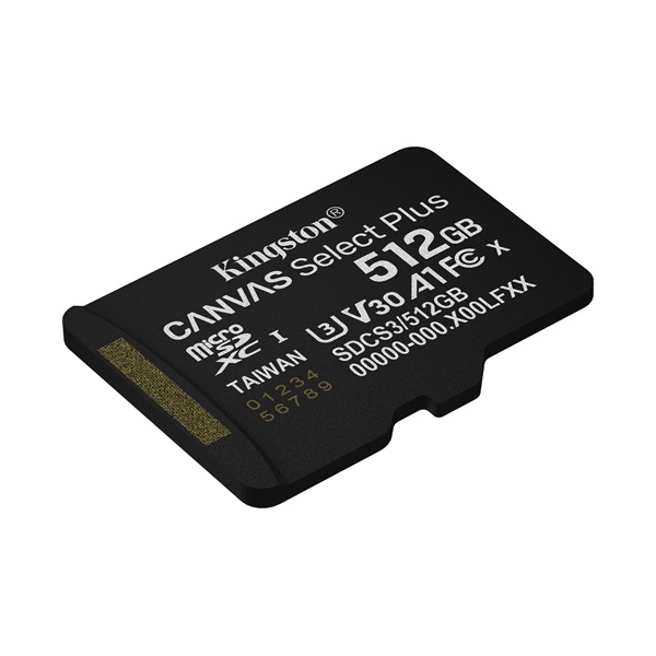 KINGSTON Memóriakártya MicroSDXC 512GB Canvas Select Plus Gen3 150R A1 Adaprer nélkül (SDCS3/512GBSP)