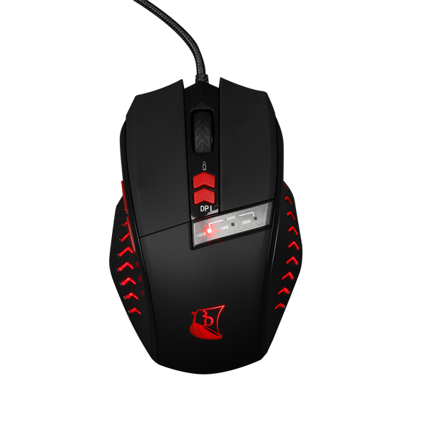 KONIX - DRAKKAR PC Runemaster Evo Egér Vezetékes Gaming 2500DPI, Fekete-Piros (KX-GMD-M20E-PC)