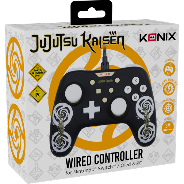 KONIX - JUJUTSU KAISEN Nintendo Switch/PC Vezetékes kontroller, Fekete mintás (KX-JUJU-SW-PAD-BLA)