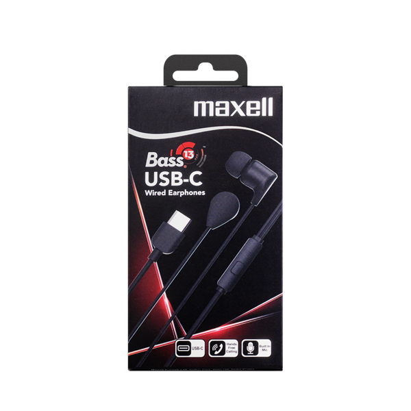 MAXELL Fülhallgató, EB10 BASS13, In-ear, fekete, USB-C (304491.00.CN)