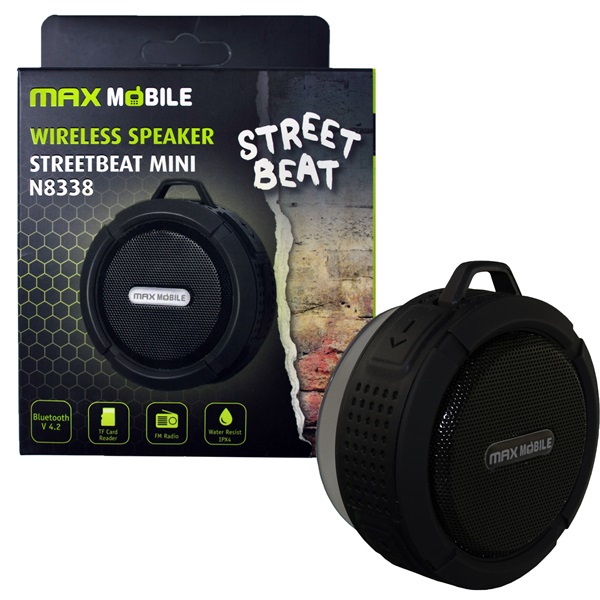 MAX MOBILE Bluetooth Hangszóró Mini N8338 cseppálló, 450 mAh, BT 5.0, Fekete (3858891942278)