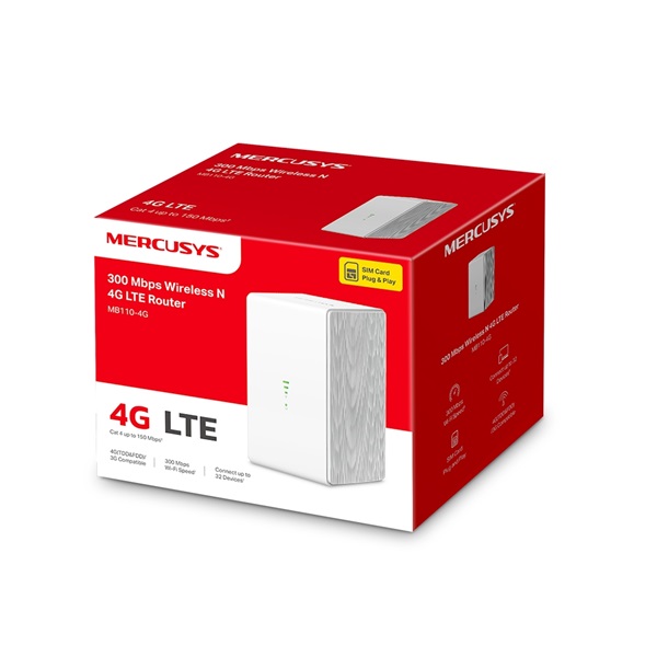 MERCUSYS 3G/4G Modem + Wireless Router N-es 300Mbps 1xWAN/LAN(100Mbps) +1xLAN(100Mpbs), MB110-4G (MB110-4G)