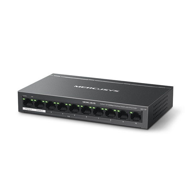 MERCUSYS Switch 10x100Mbps(8xPOE+), Fémházas Asztali, MS110P (MS110P)