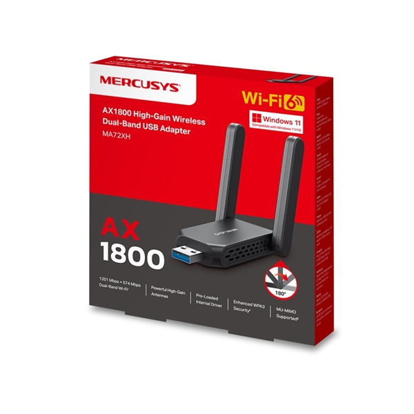 MERCUSYS Wireless Adapter USB Dual Band AX1800, MA72XH (MA72XH)