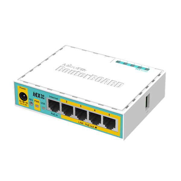 MIKROTIK Vezetékes Router hEX PoE lite 5x100Mbps, Beltéri, RB750UPR2 (RB750UPR2)