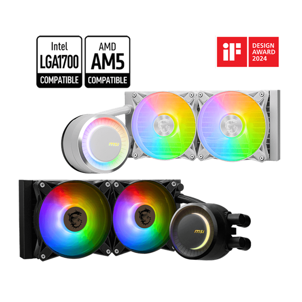 MSI CPU hűtő Coreliquid E240 2xARGB (vízhűtés), Univerzális, Fehér (MAG CORELIQUID E240 WHITE)