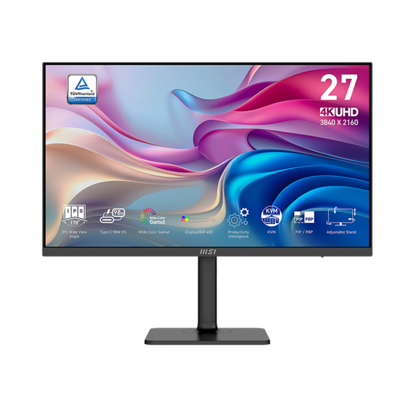 MSI Monitor Business Modern MD272UPHG 27" UHD, 3840x2160, 60Hz, IPS, 4ms, HDMI, DP, USB-C, Pivot, Docking (9S6-3PB19H-270)
