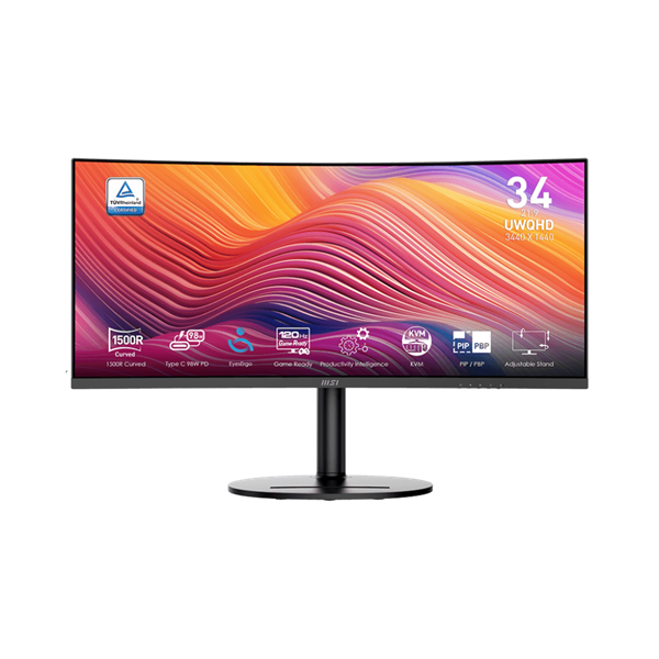 MSI Monitor Business Modern MD342CQP Ívelt 34" QHD, 3440x1440, 100Hz VA 21:9, 3000:1 CR, 300cd/m2, 4 ms, HDMI, DP, Black (9S6-3PC59H-042)