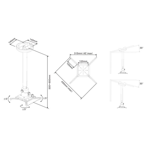 MULTIBRACKETS Mennyezeti konzol, M Universal Projector Ceiling Mount 500-800 with Finetune (20 kg) (7350073731770)