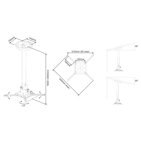 MULTIBRACKETS Mennyezeti konzol, M Universal Projector Ceiling mount 600-1000 with Fine tune (7350073730735)