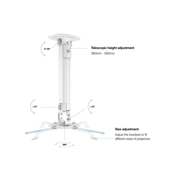 MULTIBRACKETS Mennyezeti konzol, M Universal Projector Ceiling Mount I (13.5 kg, White, 380-580 mm) (7350022730311)