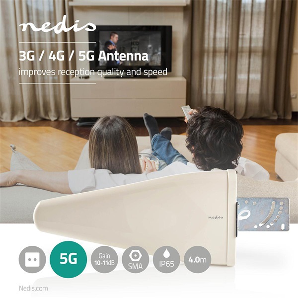 Nedis ANOR5G10WT prémium antenna, 3G / 4G / 5G, beltéri / kültéri, 698 MHz -5000 MHz, 4m, 50 Ohm, fehér (ANOR5G10WT)