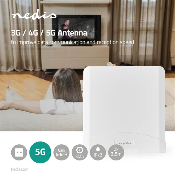 Nedis ANOR5G20WT Beltéri és kültéri antenna, 3G / 4G / 5G, 698 MHz -5000 MHz, Nyereség: 6 dB (ANOR5G20WT)