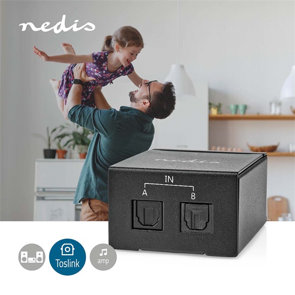 Nedis ASWI2512BK digitális audio kapcsoló 2x Toslink (ASWI2512BK)
