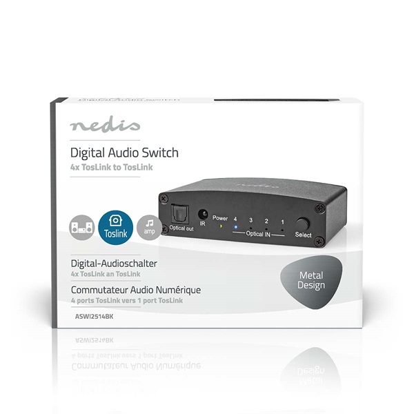 Nedis ASWI2514BK digitális audio kapcsoló 4x Toslink (ASWI2514BK)