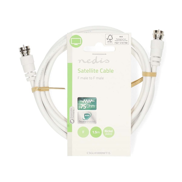 Nedis F csatlakozós koax kábel, 75 Ohm, dupla árnyékolás, 1.5m (CSGL41000WT15)