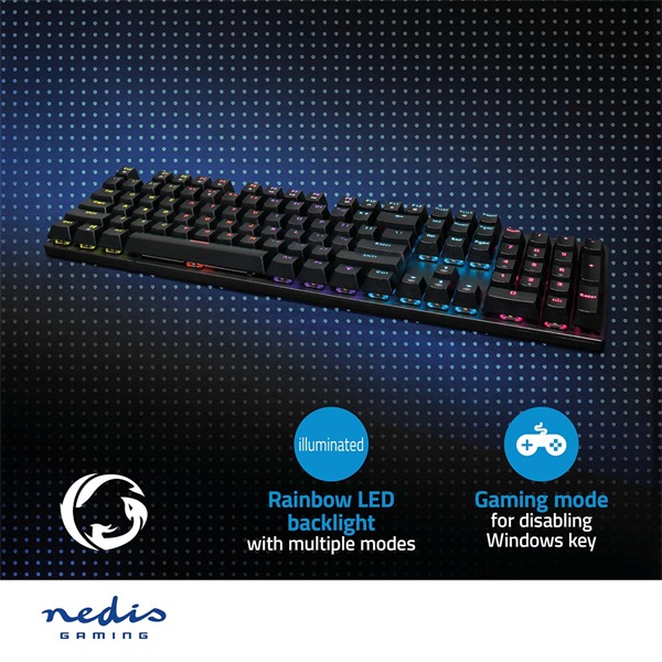 Nedis GKBDM110BKUS gamer billentyűzet, USB,Mechanikus gombok | LED | QWERTY | Amerikai kiosztás (GKBDM110BKUS)