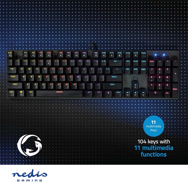 Nedis GKBDM110BKUS gamer billentyűzet, USB,Mechanikus gombok | LED | QWERTY | Amerikai kiosztás (GKBDM110BKUS)
