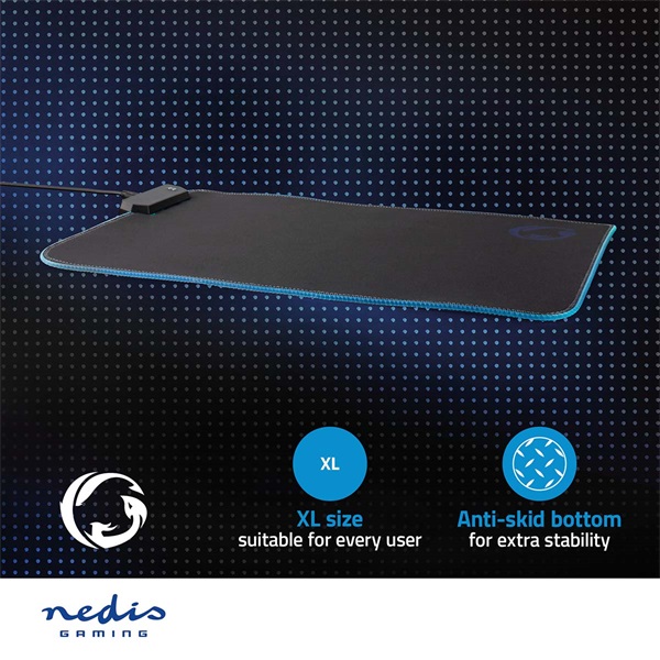 Nedis GMPDL110BK gamer egérpad, Mikroszálas / Gumi,  Fekete, LED világítás (GMPDL110BK)