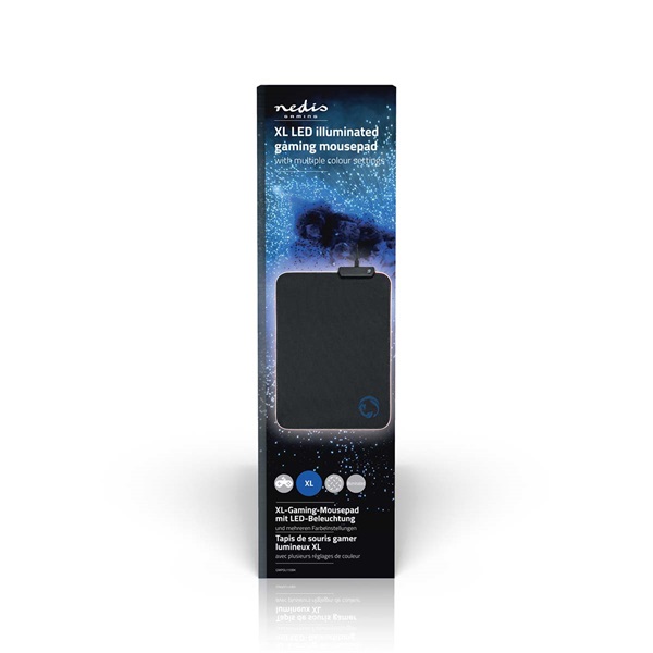 Nedis GMPDL110BK gamer egérpad, Mikroszálas / Gumi,  Fekete, LED világítás (GMPDL110BK)