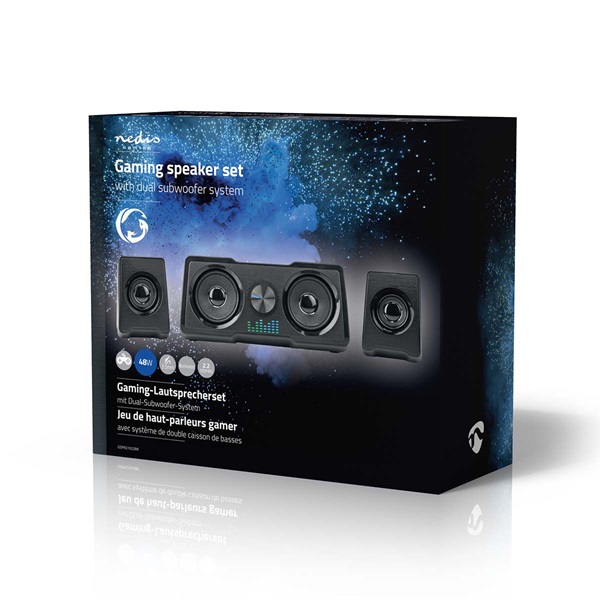 Nedis GSPR21022BK gamer hangszóró készlet, csatornák: 2.2, USB tápellátás, 3,5 mm jack, 48 W, LED, hangerőszabályozó (GSPR21022BK)