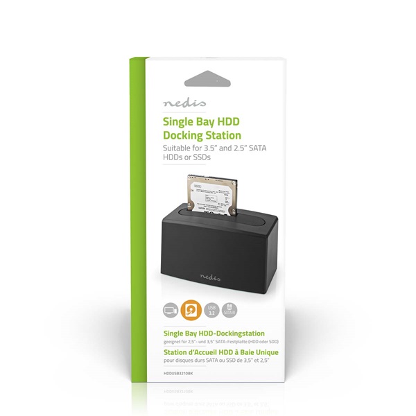 Nedis HDDUSB3210BK HDD / SSD dokkoló, USB 3.2 Gen1, USB Type-A, 2 fiókos,  2,5 / 3,5", USB 3.2 Gen1 (HDDUSB3210BK)