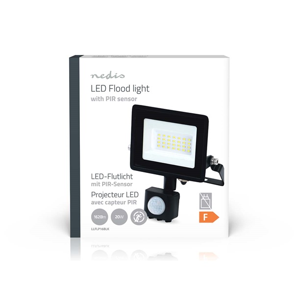 Nedis LLFLP16BLKmozgásérzékelős LED reflektor 20W, IP44, 4000 K, 1620 lm, 220 - 240 V AC 50/60 Hz, Energiaosztály: F (LLFLP16BLK)