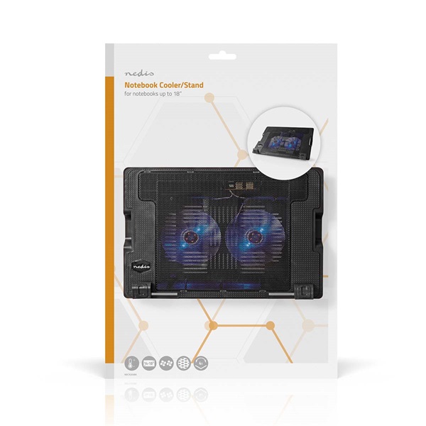 Nedis NBCR200BK notebook hűtő, 14 - 18", 2 X 140mm ventilátor, LED, 1200 rpm (NBCR200BK)