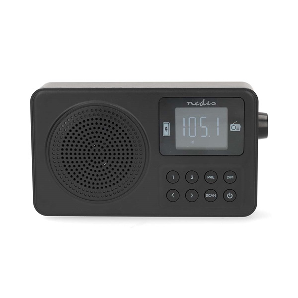 Nedis RDFM2225BK hordozható FM rádió, digitális hangolás, Bluetooth, Fejhallgató kimenet, Ébresztőóra, akkumulátor (RDFM2225BK)