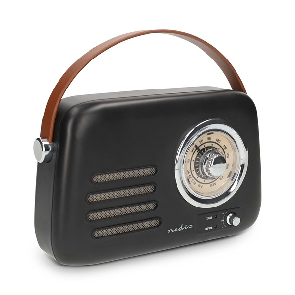 Nedis RDFM2600BK retró FM rádió, Bluetooth® 5.4, AUX bemenet, USB port, 1500 mAh-s lítium-ion akkumulátor (RDFM2600BK)