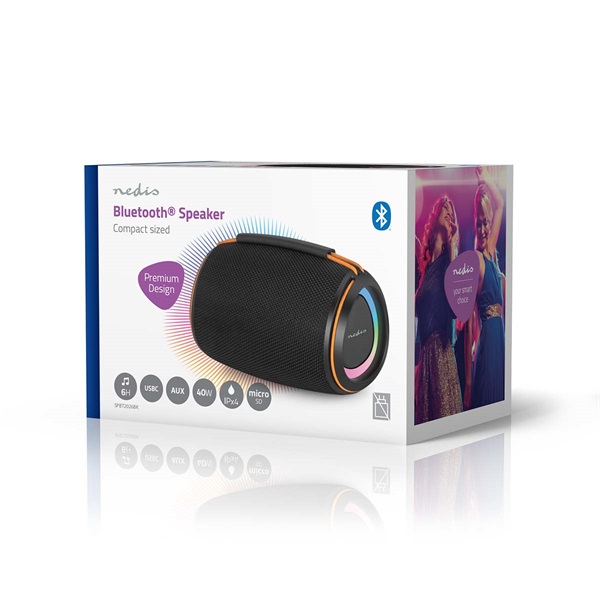 Nedis SPBT2026BK akkumulátoros bluetooth hangszóró 40W, 6 óra játékidő, IPX4, TWS (SPBT2026BK)