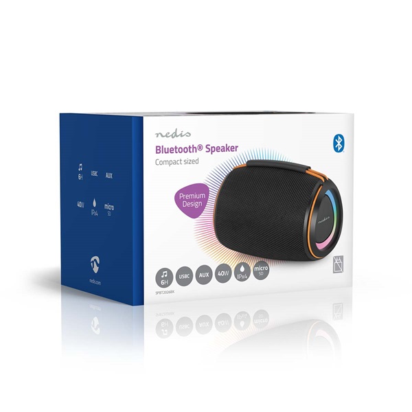 Nedis SPBT2026BK akkumulátoros bluetooth hangszóró 40W, 6 óra játékidő, IPX4, TWS (SPBT2026BK)
