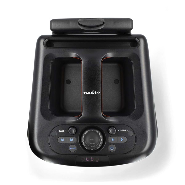 Nedis SPPT2480BK bluetooth hangszóró, hangfal, 2x 5.25" mélynyomó, 2 x 2" magassugárzó, 240W, 5 óra lejátszási idő, akku (SPPT2480BK)