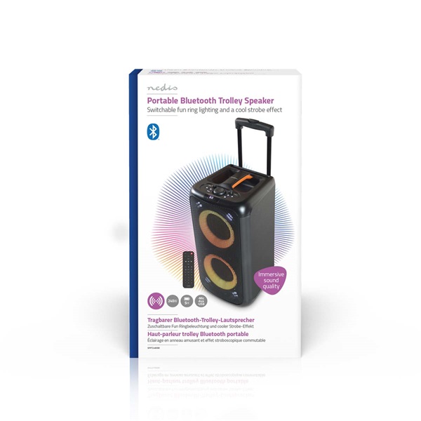 Nedis SPPT2480BK bluetooth hangszóró, hangfal, 2x 5.25" mélynyomó, 2 x 2" magassugárzó, 240W, 5 óra lejátszási idő, akku (SPPT2480BK)