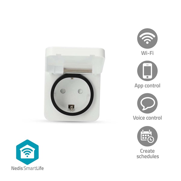 Nedis WIFIPO130FWT kültéri okos konnektor, Wi-Fi, IP44, fogyasztás mérő, 3680 W, földelt érintkező, Android™ / IOS (WIFIPO130FWT)