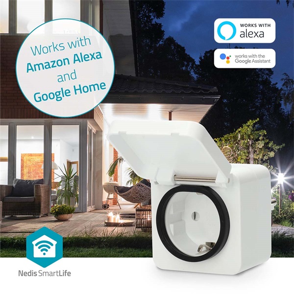 Nedis WIFIPO130FWT kültéri okos konnektor, Wi-Fi, IP44, fogyasztás mérő, 3680 W, földelt érintkező, Android™ / IOS (WIFIPO130FWT)