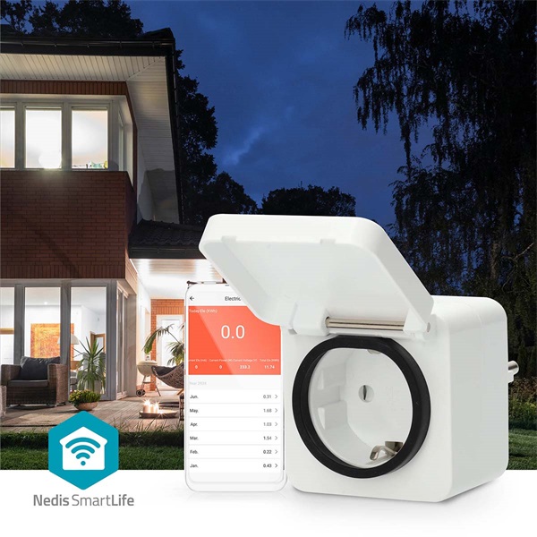 Nedis WIFIPO130FWT kültéri okos konnektor, Wi-Fi, IP44, fogyasztás mérő, 3680 W, földelt érintkező, Android™ / IOS (WIFIPO130FWT)