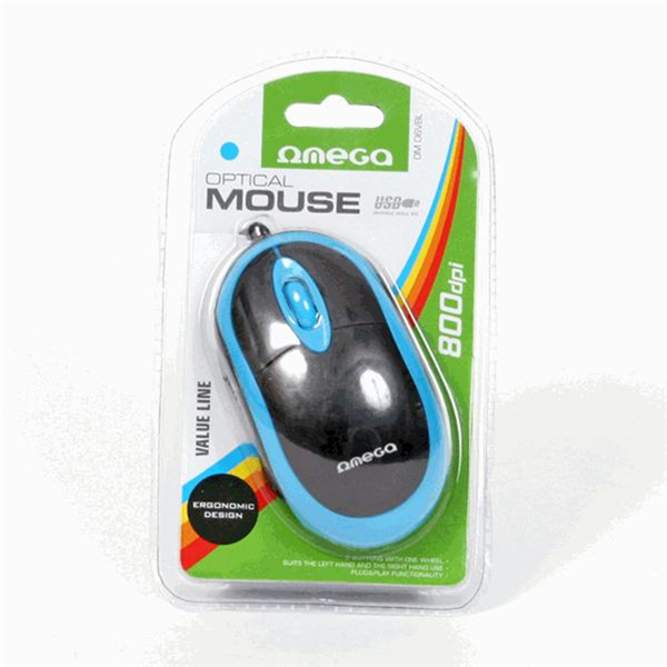 OMEGA Vezetékes Egér Optikai, USB, Fekete-Kék (OM06VBL)