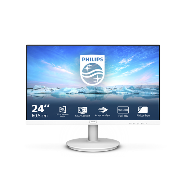 PHILIPS IPS monitor 23.8" 241V8AW, 1920x1080, 16:9, 250cd/m2, 4ms, VGA/HDMI, hangszóró, fehér (241V8AW/00)