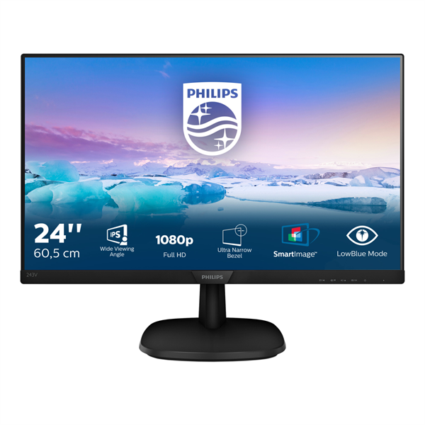 PHILIPS IPS monitor 23.8" 243V7QDAB, 1920x1080, 16:9, 250cd/m2, 4ms, VGA/DVI/HDMI, hangszóró (243V7QDAB/00)