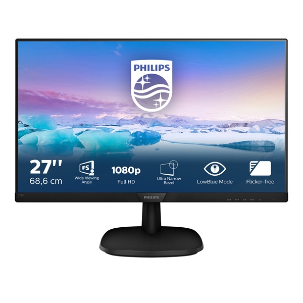 PHILIPS IPS monitor 27" 273V7QDSB, 1920x1080, 16:9, 250cd/m2, 4ms, VGA/DVI-D/HDMI (273V7QDSB/00)