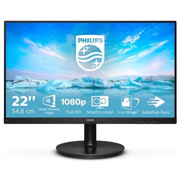 PHILIPS VA monitor 21.5" 221V8, 1920x1080, 16:9, 250cd/m2, 4 ms, VGA/HDMI (221V8/00)