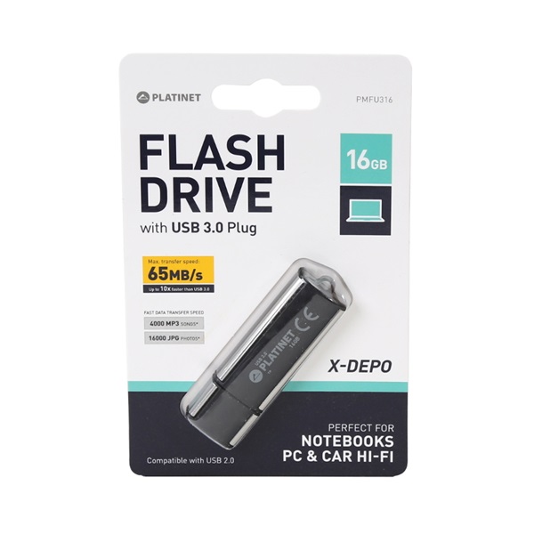 PLATINET Pendrive 16GB, X-Depo, USB 3.0, fekete (PMFU316)